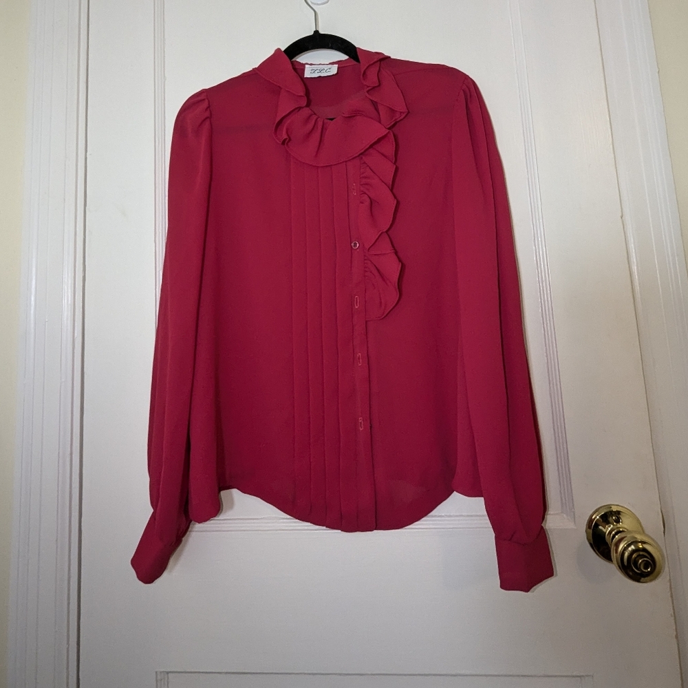 Vintage pink ruffle front button down